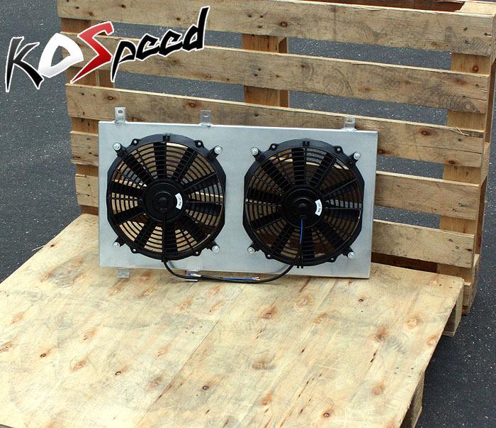 Aluminum racing radiator cooling fan shroud w/2 fans mit lancer evolution 8 9