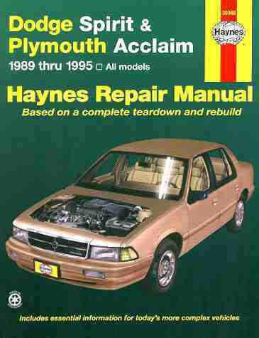 Dodge spirit repair shop & service manual 1989 1990 1991 1992 1993 1994 1995