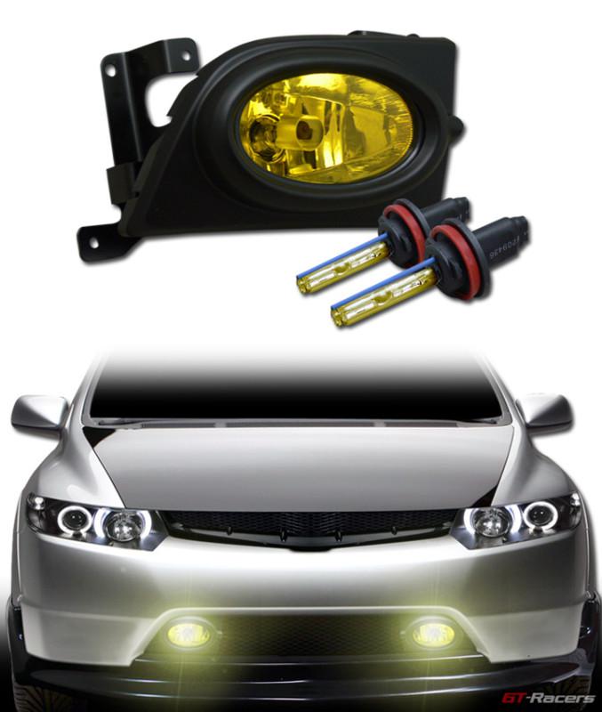 3k hid xenon w/ sport yellow front bumper fog lights+switch 06-08 civic 4d/sedan