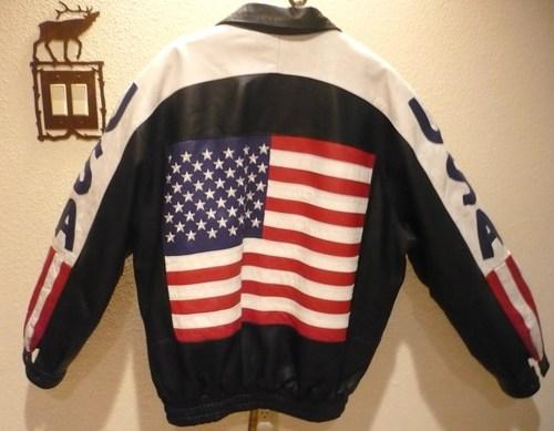 Interstate leather usa flag motorcycle biker full leather jacket size 2xl exc