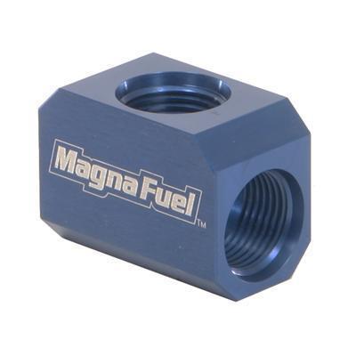 Magnafuel fuel block logtype billet aluminum blue anodized 10an female inlet10an