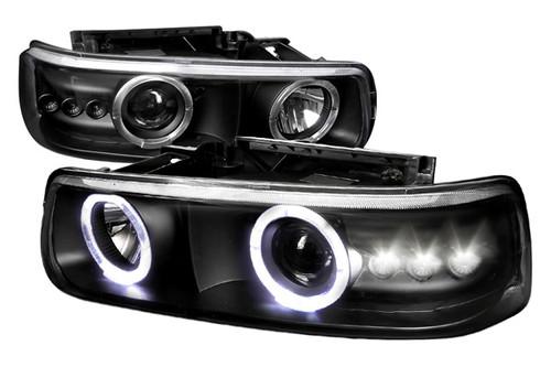 Spec-d 99-02 chevy silverado projector headlights black clear headlights w leds