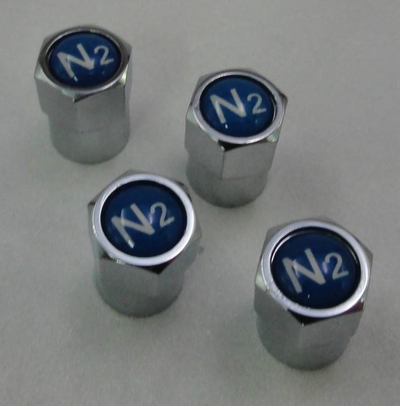4 chrome tpms valve stem caps n2 nitrogen blue insert