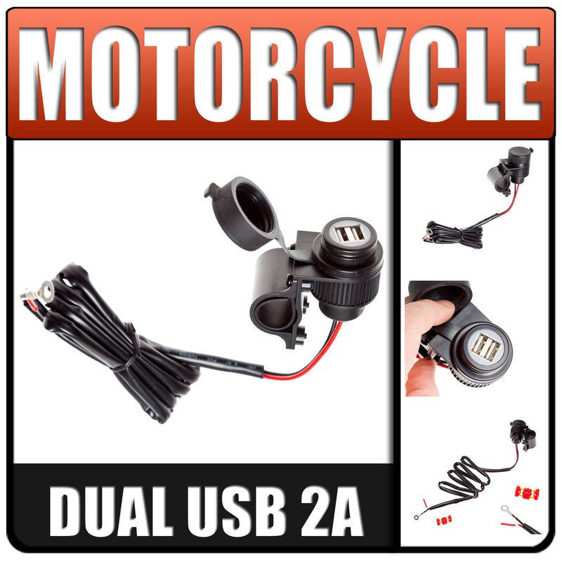 Motorcycle 5v 2a power supply hardwire cable with 2 usb ports + handlebar mount