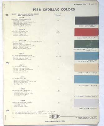 1956 cadillac dupont color paint chip chart all models original 