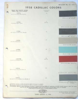 1958 cadillac dupont  color paint chip chart all models original 