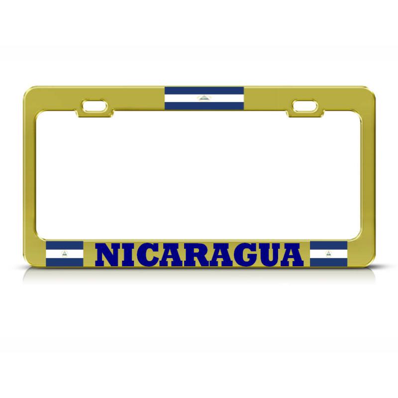 Nicaragua flag metal gold license plate frame nicaraguan pride suv auto tag