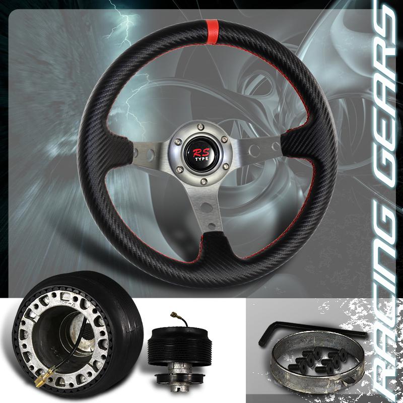 Mazda 6 hole bolt red stitch black pvc leather deep dish steering wheel + hub