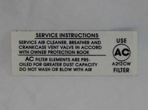 Air cleaner service instructions decal ~ a212cw filter 1969 chevy el camino