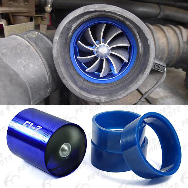 Fm new blue double turbo turbine charger cool air intake fuel gas saver fan 