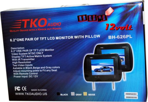 Tko audio bh-626pl black 6.2&#034; pair of tft-lcd monitors with universal headrests