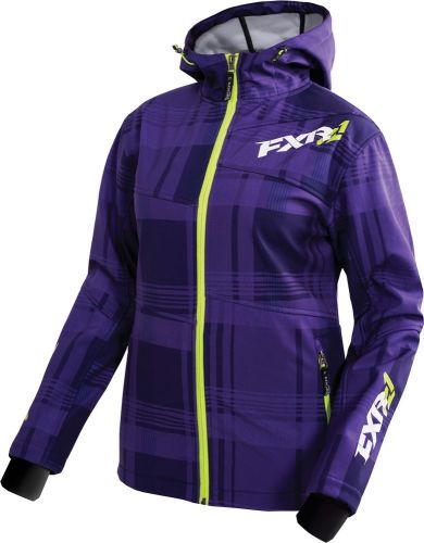 Fxr fresh 2016 womens softshell jacket purple plaid/electric lime green
