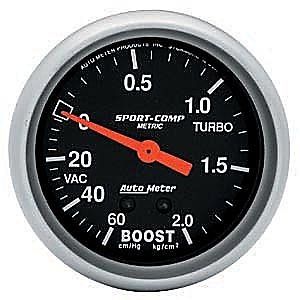 Auto meter 3401-j sport-comp gauge 2-5/8&#034; boost/vacuum/press 60cm/ hg 2.0 kg/cm²