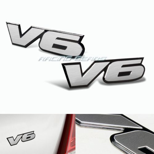 2x universal silver v6 engine black border aluminum emblem sticker decal badge