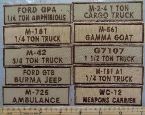 Various khaki military vehicle tabs / patches - military vehicle collecting club
