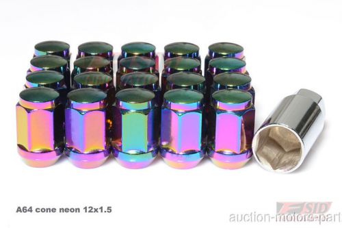 Neon chrome 20pc nut w 1 key close end acorn cone lug nut 12x1.5 lexus is250 a64