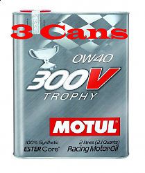 3 motul 300v trophy 0w-40 synthetic racing motor oil - 2 l can ea. - 103127 new