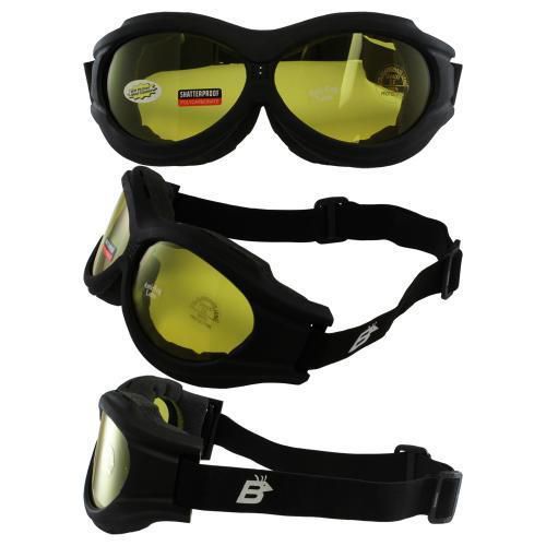 Birdz eyewear birdz buzzard black frame motorcycle goggles yellow shatterproof