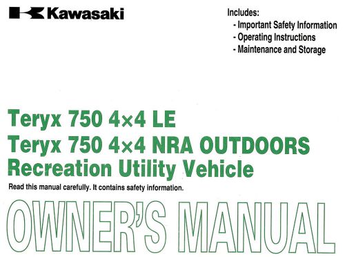 2008 kawasaki teryx 750 4x4 le utv atv ruv owners manual-krf750c/d/f-nra outdoor