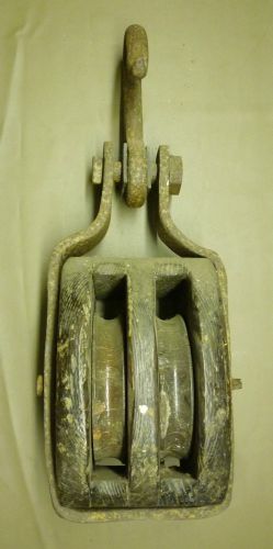 24 inch long large antique wooden sailboat double block / pulley