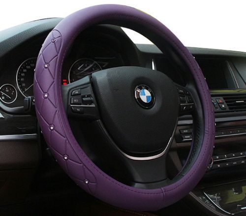 Luxury purple pu leather vehicle car steering wheel cover elegant m size 38cm