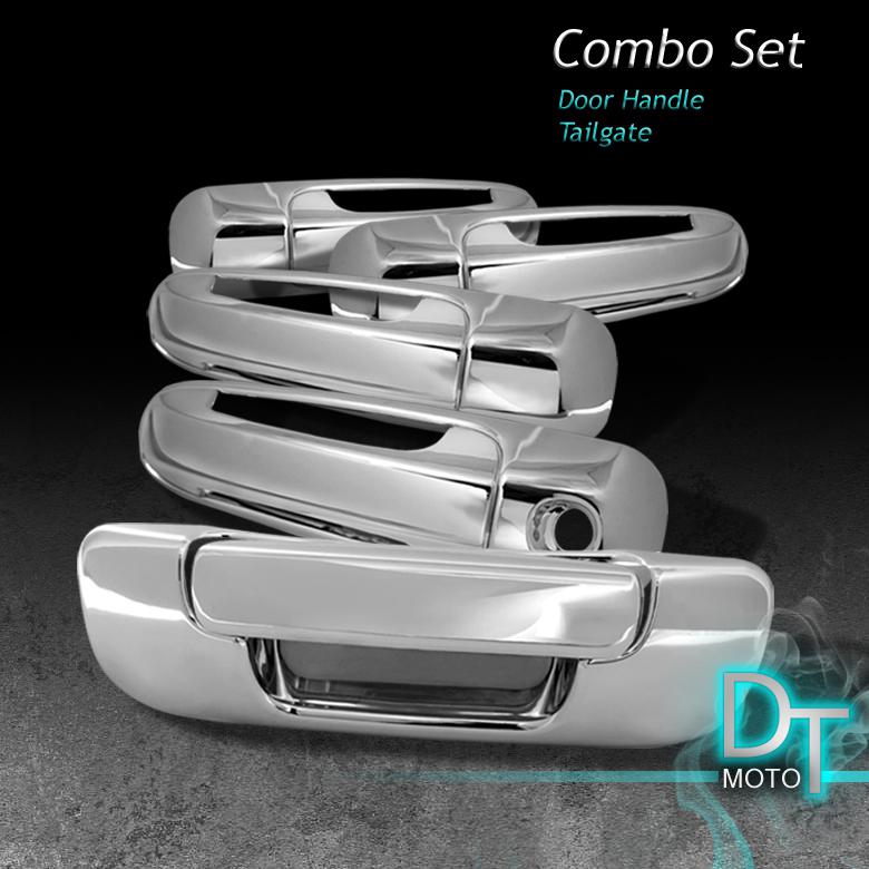 02-08 ram 1500/03-09 2500 3500 4dr chrome tailgate+door handle cover no psg hole