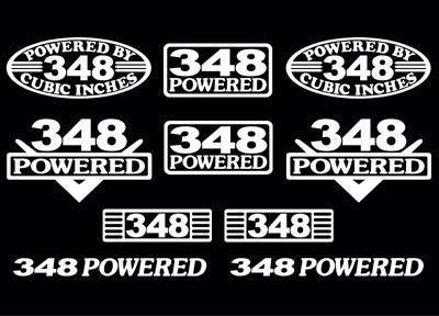 10 decal set 348 ci v8 powered engine stickers emblems vinyl decals