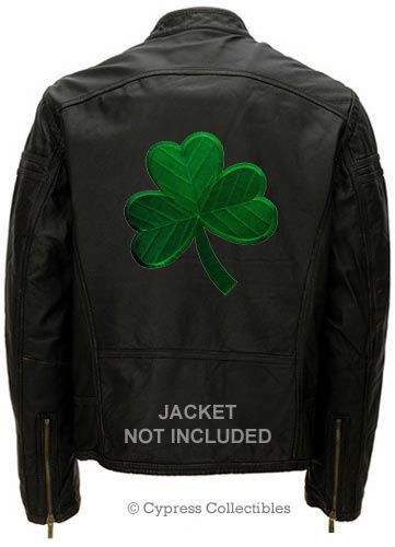 Irish biker iron-on patch shamrock lucky clover - large embroidered green eire