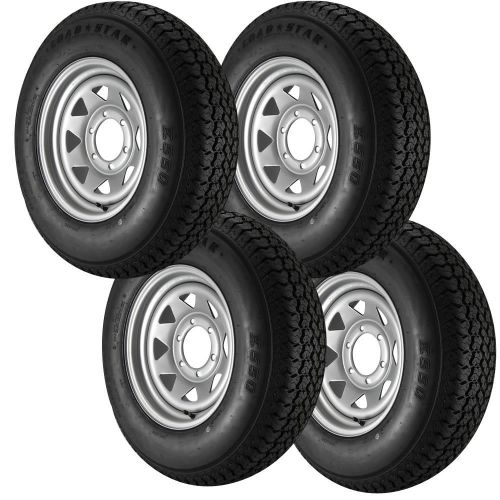 4-pack st225/75d15 lrd trailer tire and wheel combo - 6 lug silver spoke ab516