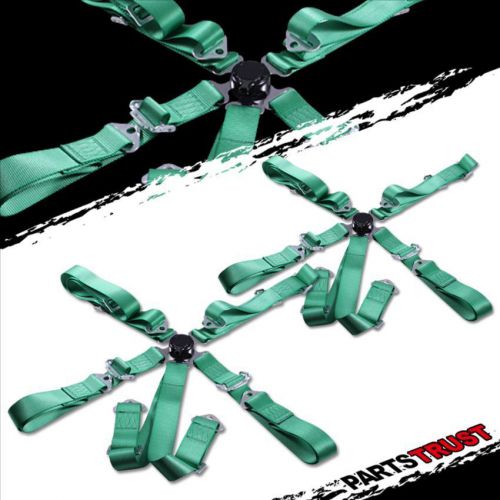 2x 6 point green universal racing seat belt camlock strap safety lh rh pair