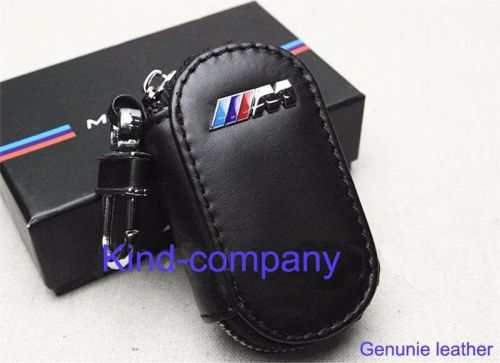 1*x auto car black genuine leather ///m remote key bag case holder cover for bmw