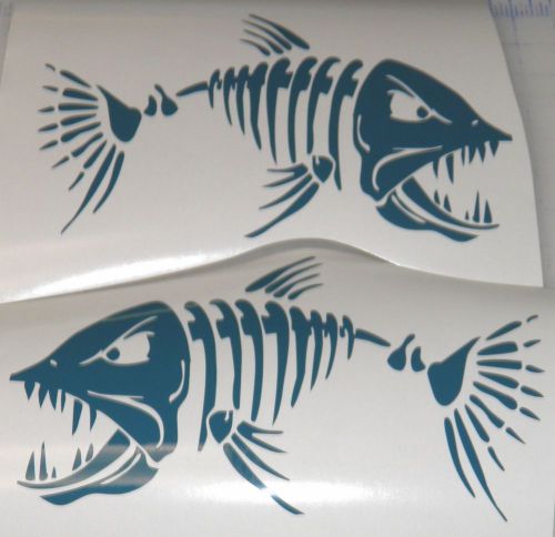 (2) skeleton fish large vinyl decals for  boat  -  fishing  dk teal