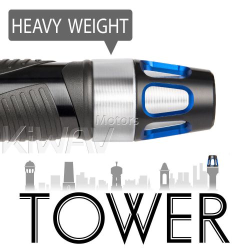 Aluminum bar end grip end weight heavy tower style blue &amp; black + black base x2
