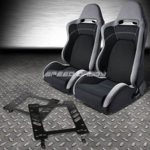 Pair type-r gray black cloth sport racing seat+bracket for 82-92 firebird 3g