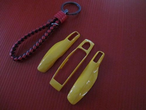 3p yellow key remote fob cover case trim + r/b pu key chain for porsche panamera
