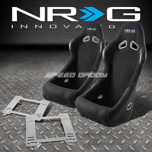 Nrg black cloth bucket racing seats+stainless steel bracket for camaro/trans am
