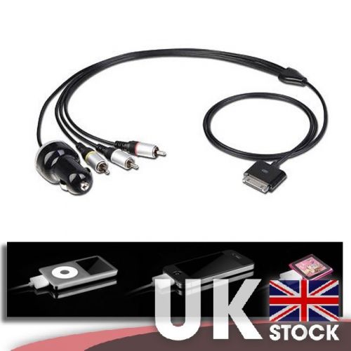 Black composite rca av cable for ipod video classic iphone 4 3gs  ipad 1g 2g