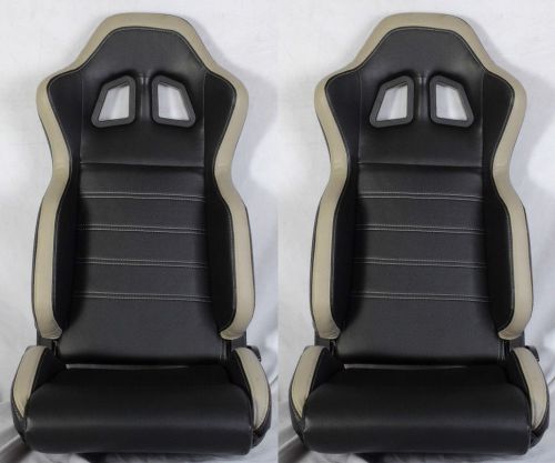 2 black &amp; gray pvc leather racing seats reclinable w/ slider fit for acura
