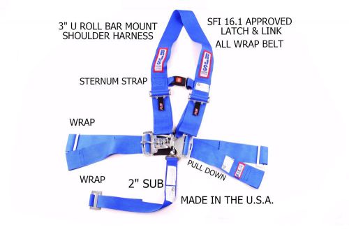 Rjs sfi 16.1 5pt  latch &amp; link u roll bar sternum strap belt blue