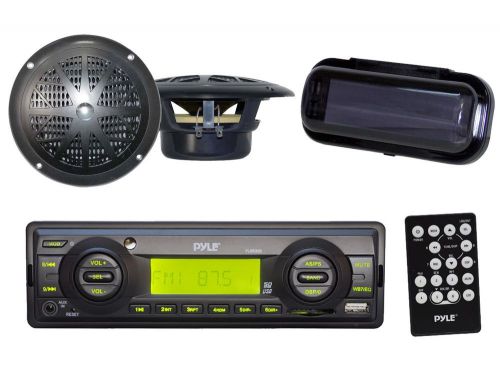 Indash marine radio 200w sd card usb input 4&#034; black round speakers stereo cover