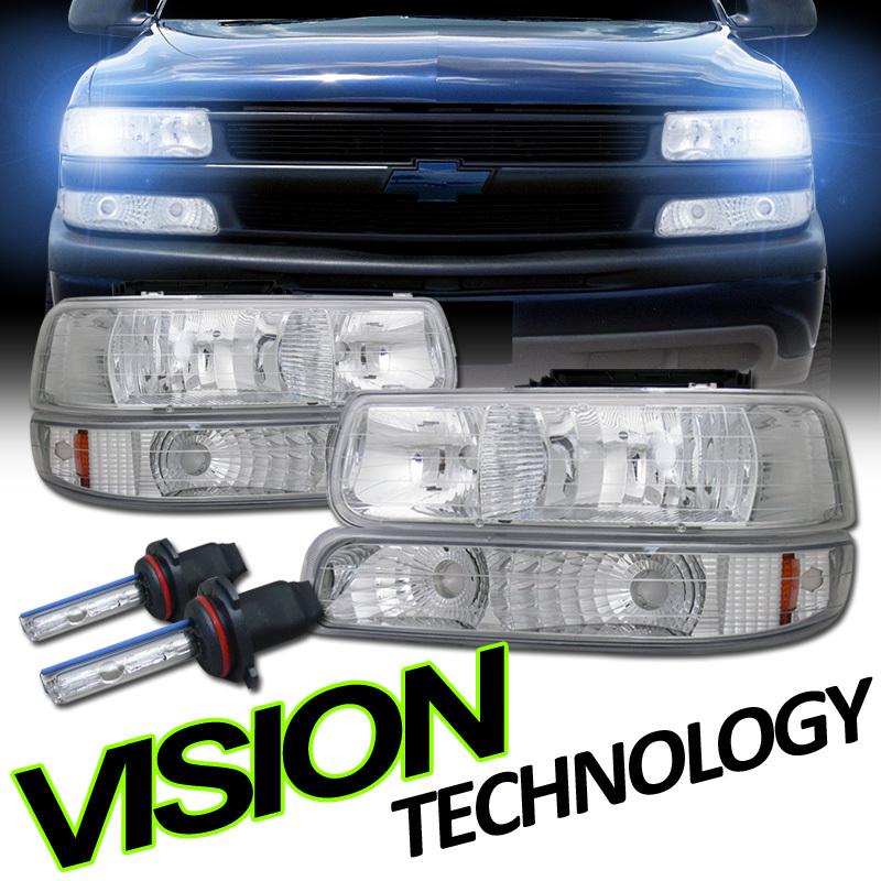 00-06 suburban/tahoe suv chrome head lights+bumper/corner lamps+8000k xenon hid