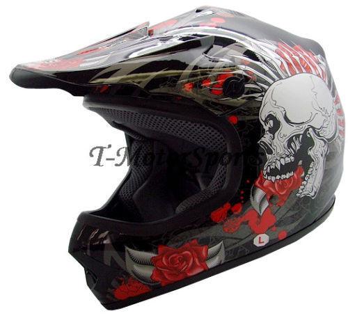 Youth black rose skull dirt bike motocross helmet mx~s