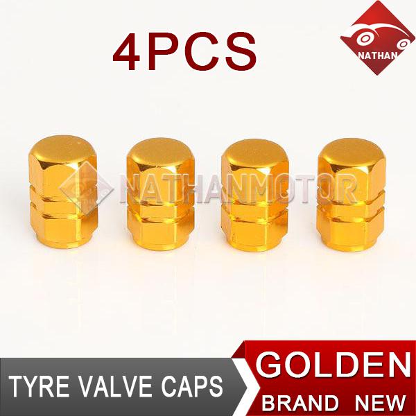 New 4pcs car auto wheel aluminum alloy tire valve caps tyre stems cover golden