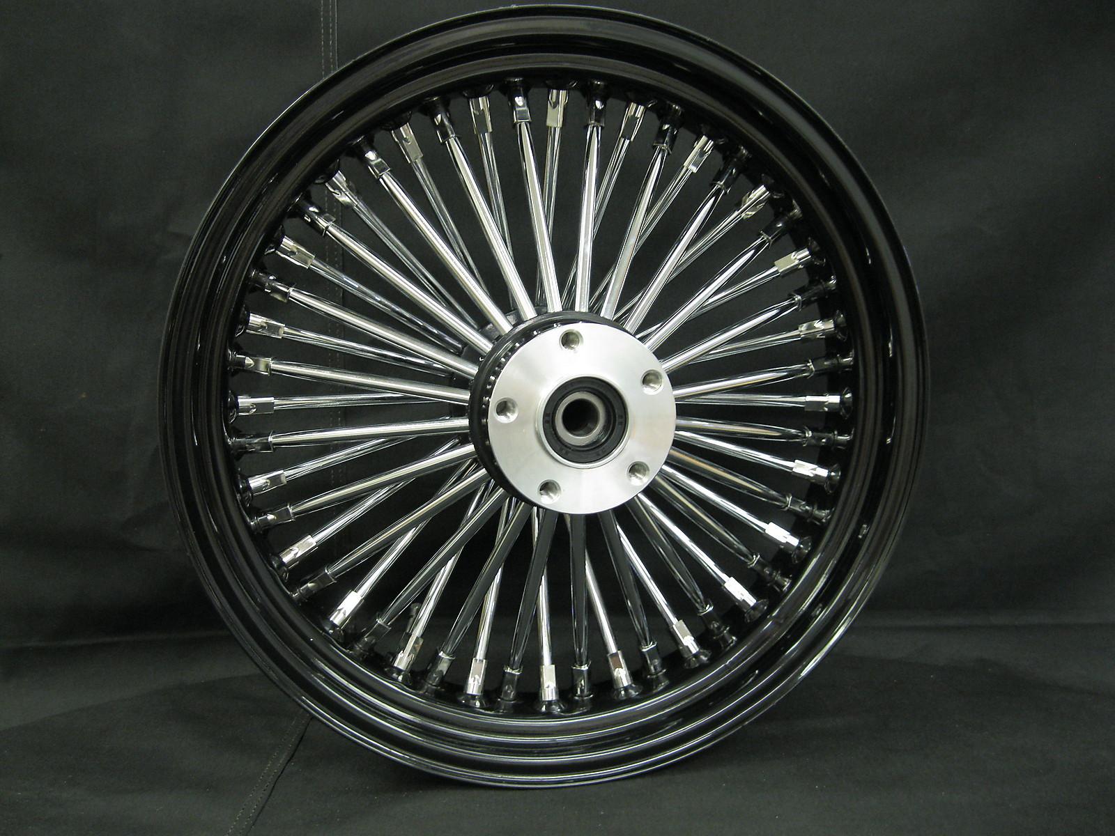 Black & chrome ultima 48 fat king spoke front 16x3.5" wheel for 86-99 for harley
