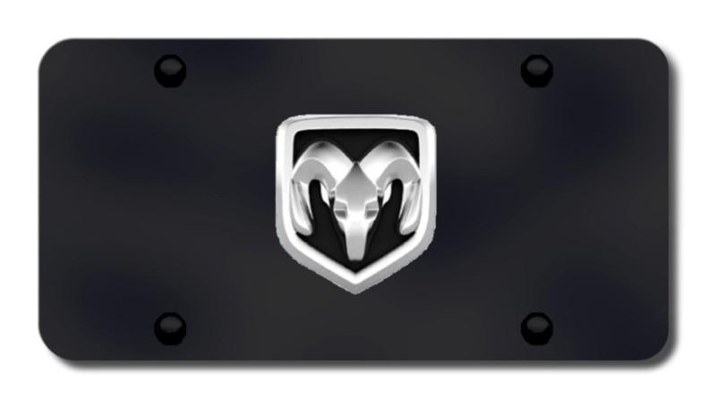 Chrysler ram oem logo chrome on black license plate made in usa genuine