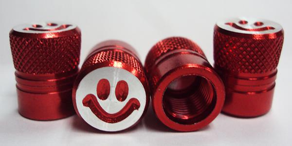 Anodized smiley face valve stem caps car motorcycle bike tire tyre dust caps red