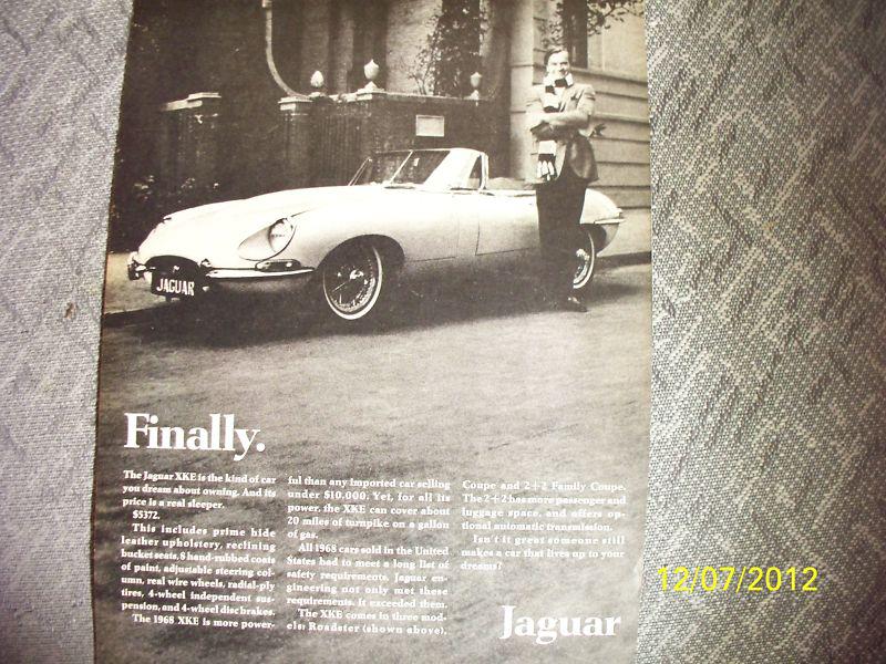 1968 jaguar xk-e ragtop in b&w original, rare ad from '68! -frame it as a gift!