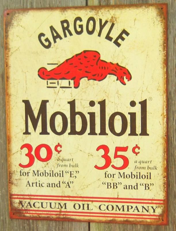 Tin sign mobiloil gargoyle vacuum oil company 1897