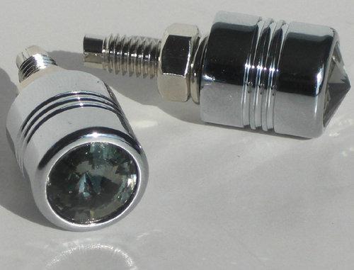 2 chrome billet & smoke swarovski crystal license plate frame screws lic bolts 