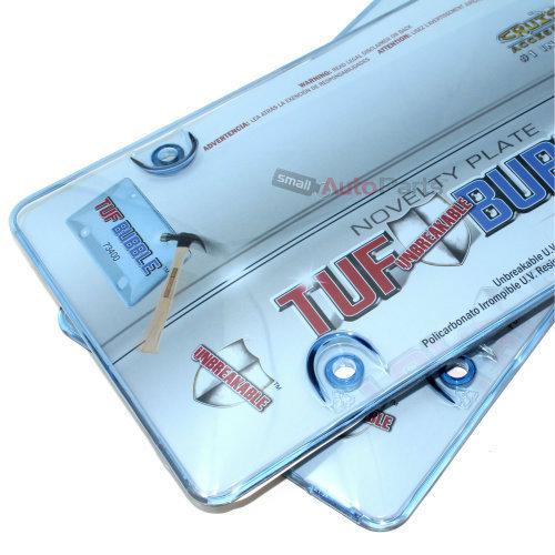 2 blue tinted tough bubble license plate frame cover shields for auto-car-truck